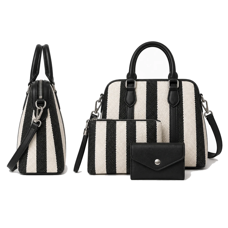 Kit Isadora 3 Peças Preto e Branco — vista lateral e traseira | Femily