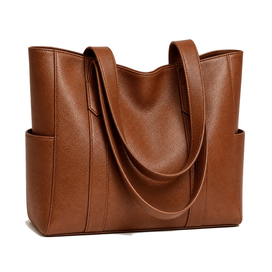 Bolsa Feminina Grande Modelo Alina Tote Minimalista Marrom em fundo branco | Femily