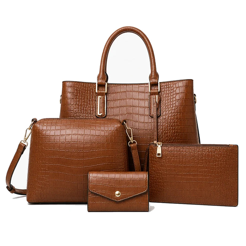 Bolsa Tote Kit Martina 4 Peças Oferta Marrom Caramelo em fundo branco | Femily