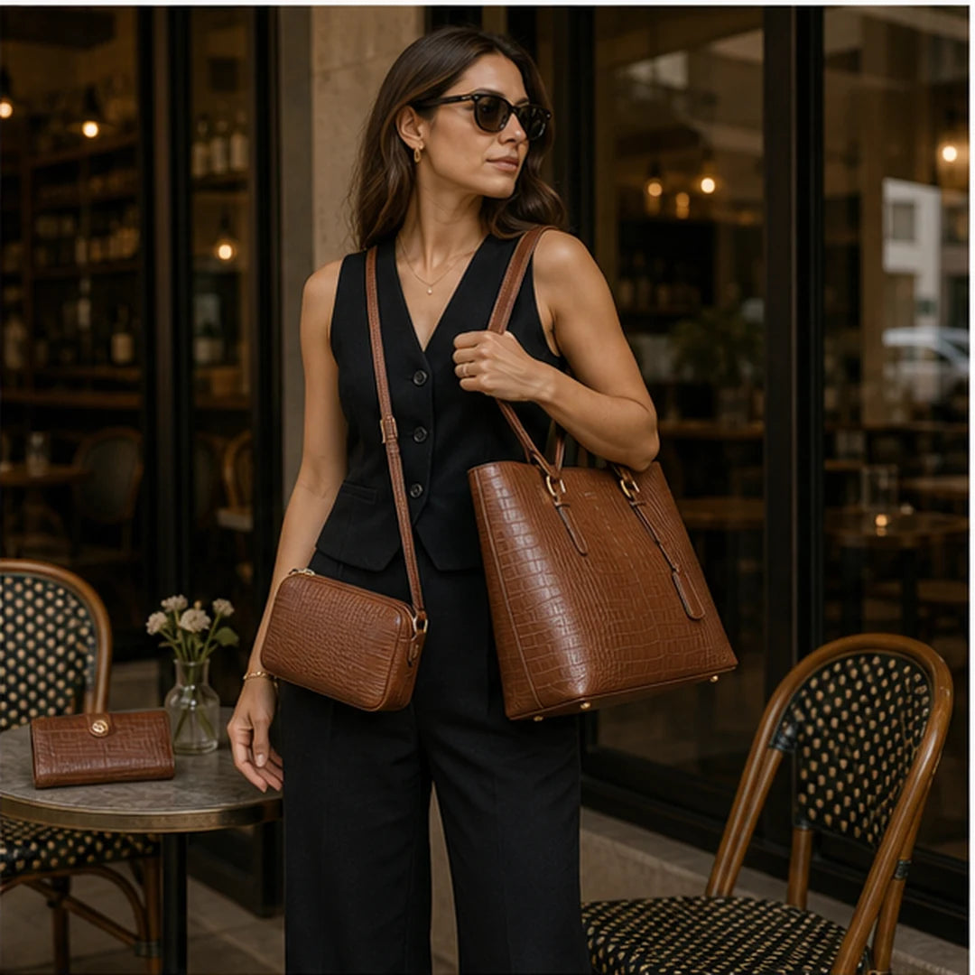 Bolsa Tote Kit Martina 4 Peças Oferta Marrom Caramelo usada no ombro em São Paulo | Femily