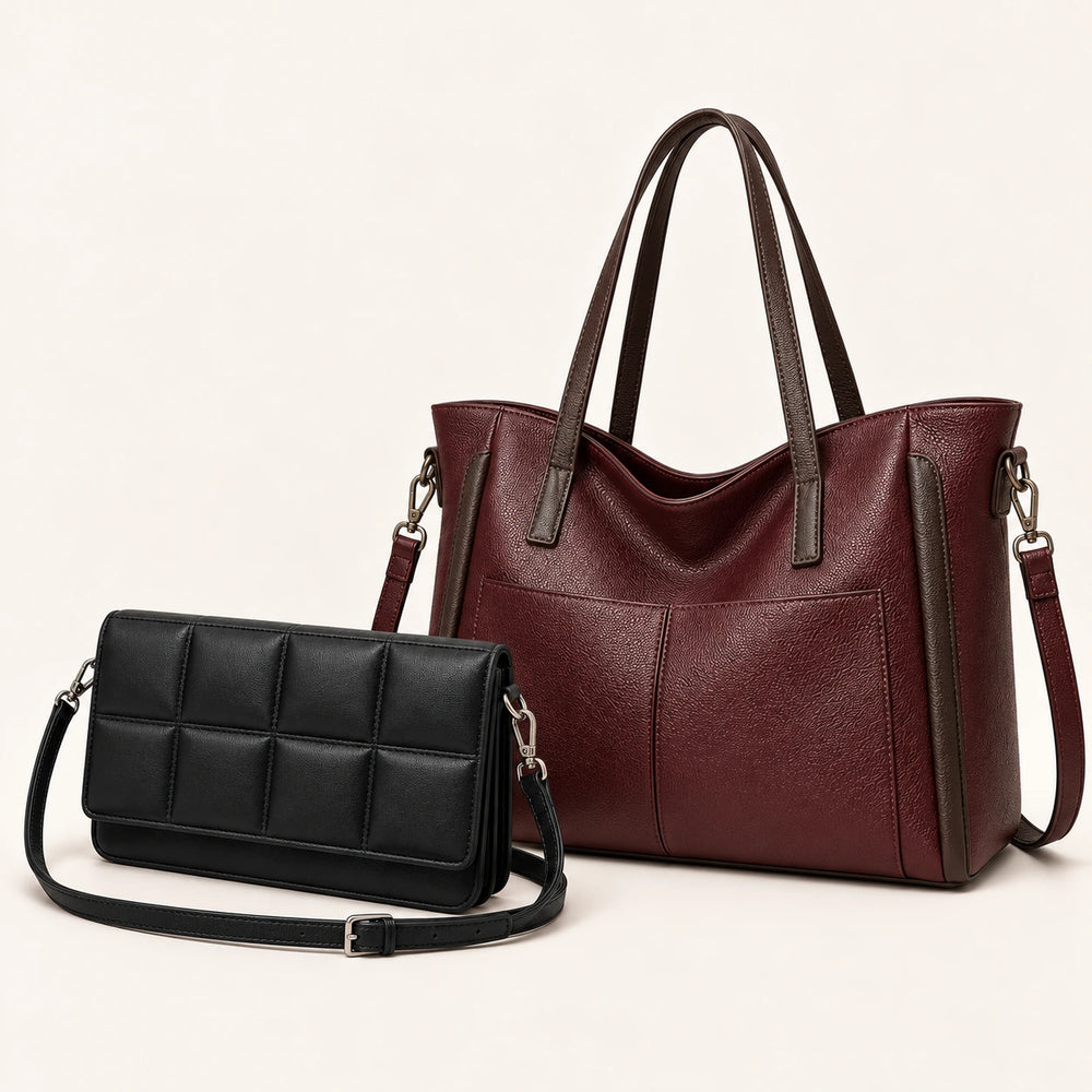 Oferta Femily com bolsa Elisa Vinho e Narella Preta de presente